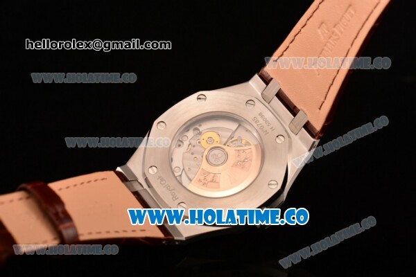 Audemars Piguet Royal Oak 39MM Miyota 9015 Automatic Steel Case with White Dial Brown Leather Strap and Stick Markers (BP) - Click Image to Close